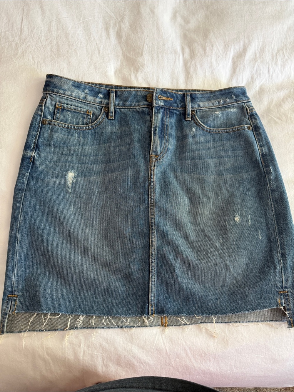 LOFT Distressed Denim A-Line Mini Skirt - Blue